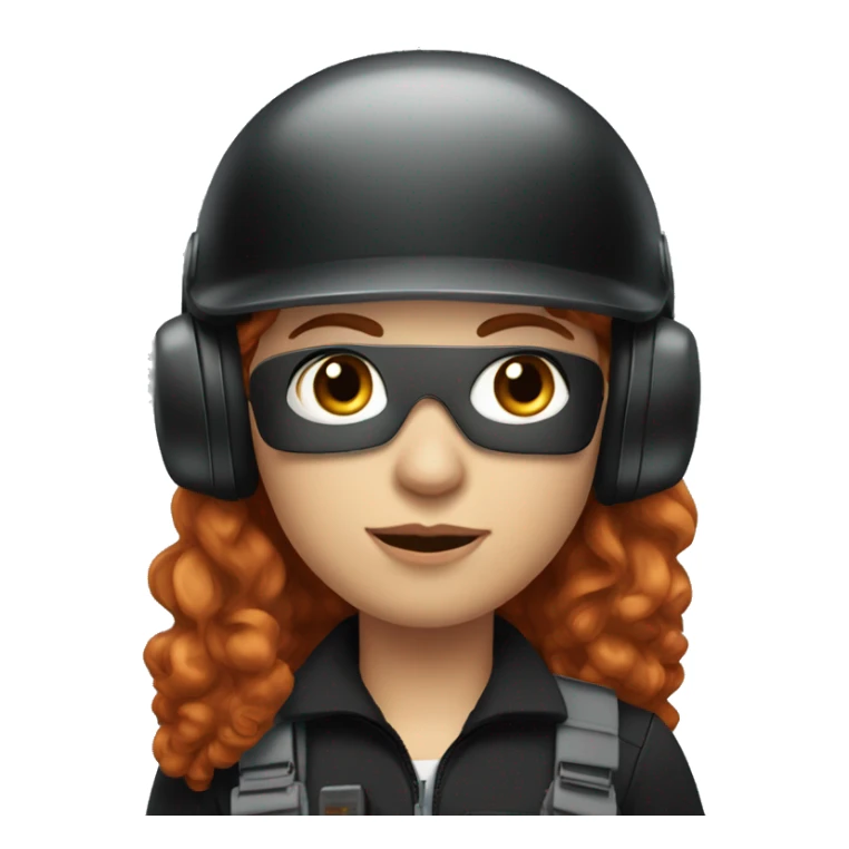 operator dressed in black with a milatary helmet, without glasses, wearing a headset, ready to respond to alerts, preferably curly redhead female  sticker