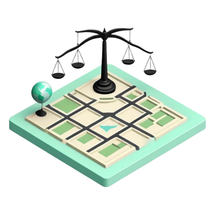 Collectivités Territoriales (Local Authorities), 3D technical icon with black and mint green (#B5F4D3), territorial jurisdiction diagram with administrative boundaries and governance structure sticker