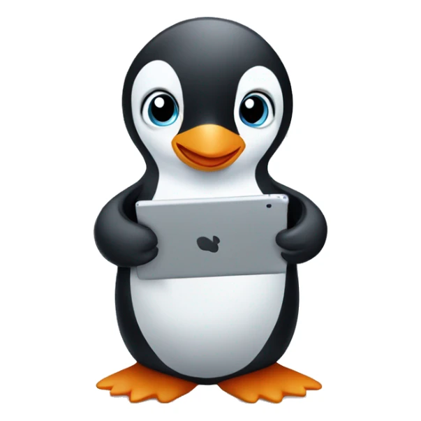 Baby cute penguin playing with an iPad sticker