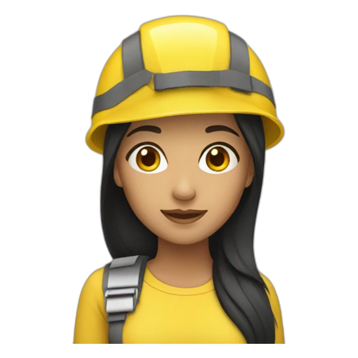 Woman with yellow helmet black hair sticker