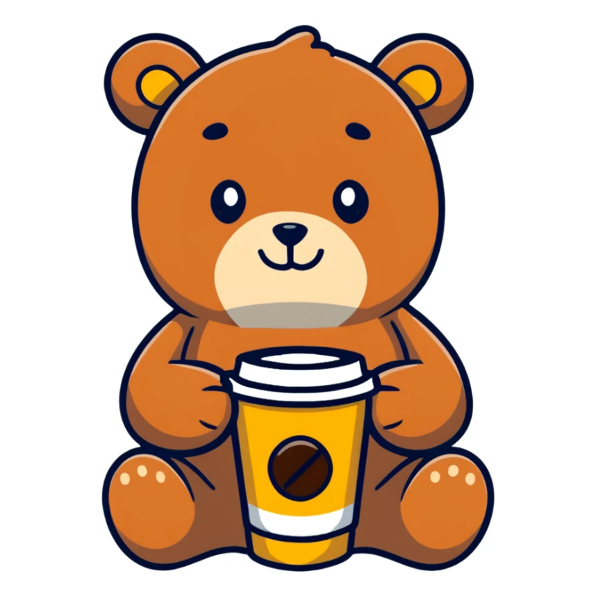 Teddy with a cup of coffee sticker