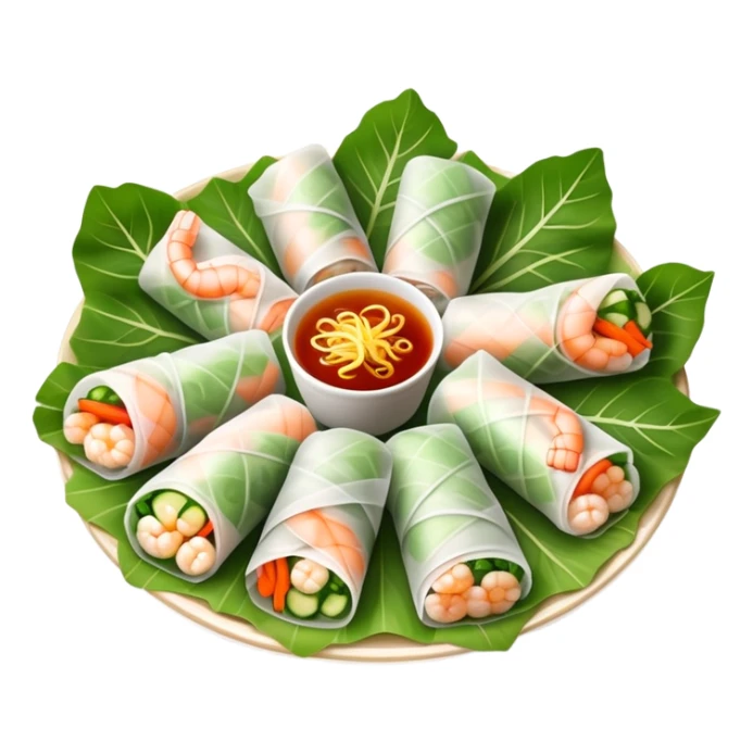 cinematic-realistic-vietnamese-summer-rolls-dish-emoji,-depicted-with-delicate-rice-paper-wraps-filled-with-fresh-vegetables-and-shrimp-rendered-with-crisp-textures-and-refreshing-lighting. sticker
