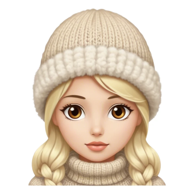 Luxury blonde model, brown eyes, fluffy knit hat  sticker