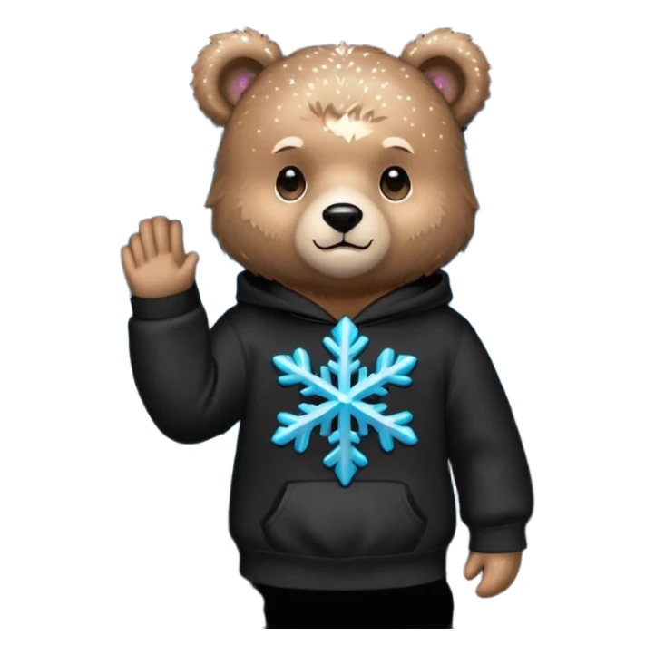 Glitter bear with cyan snowflake black sweatshirt sticker