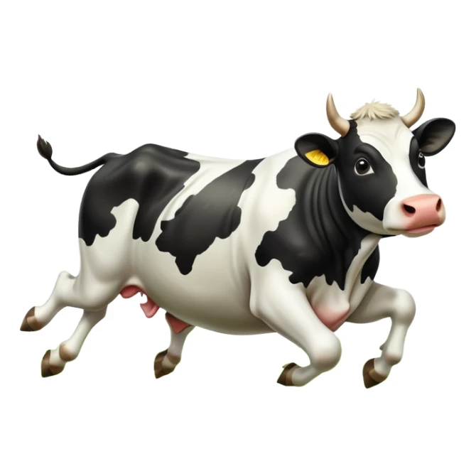 black and white cow jumping in a grass field sticker
