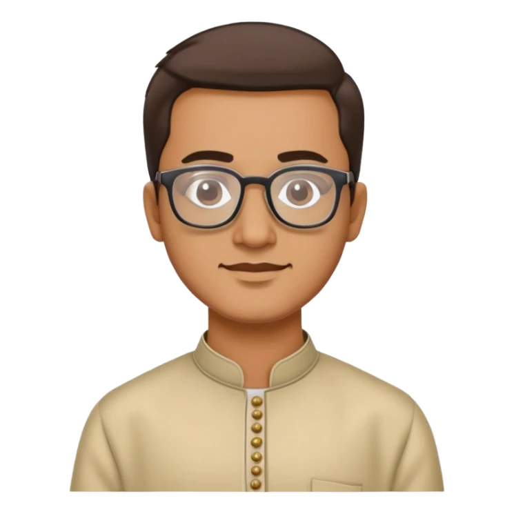man with wheatish skin tone, wearing kurta with rectangle glasses sticker