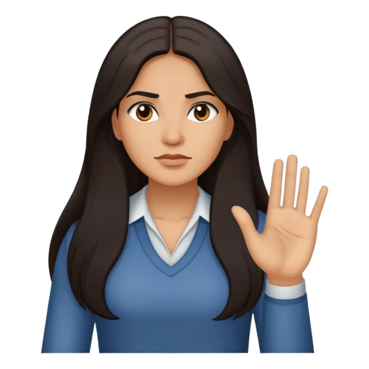 Hispanic woman with long hair, determined, one hand out motioning to stop sticker