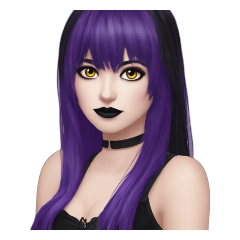 Elissabat-with-bangs-long-hair-dark-plumpurple-and-black-vampire-goth-makeup-pinkeyes-romanticgothcloses- sticker