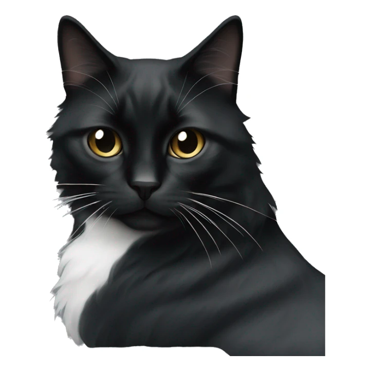 black long hair cat with black and white muzzle sticker