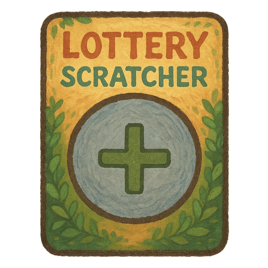 ghibli style lottery scratcher ticket with a plus sign sticker