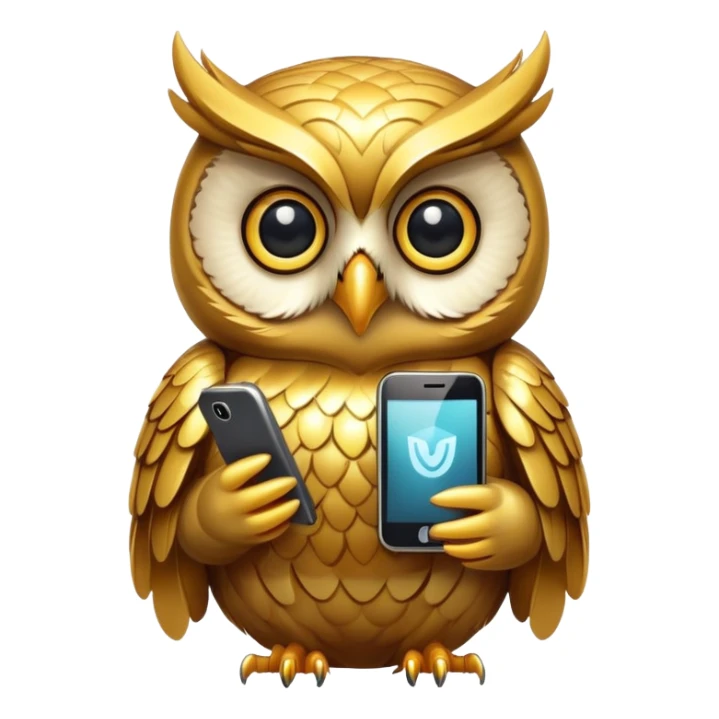 golden owl with shiny feathers. Holds a phone  sticker
