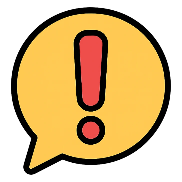 exclamation mark inside a speech bubble icon with color and black outlines sticker