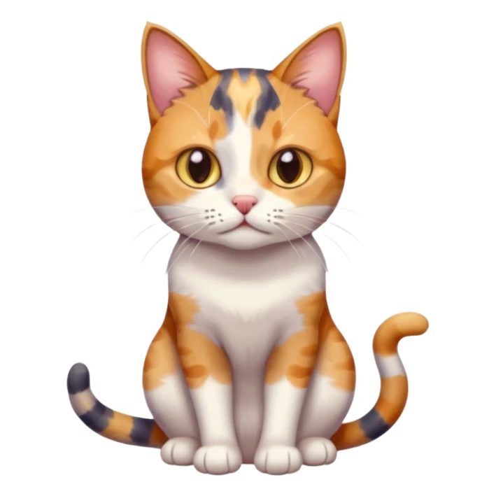 full body anxious looking colourful patchy calico tabby cat with tiny head to large body with fully white front legs sticker