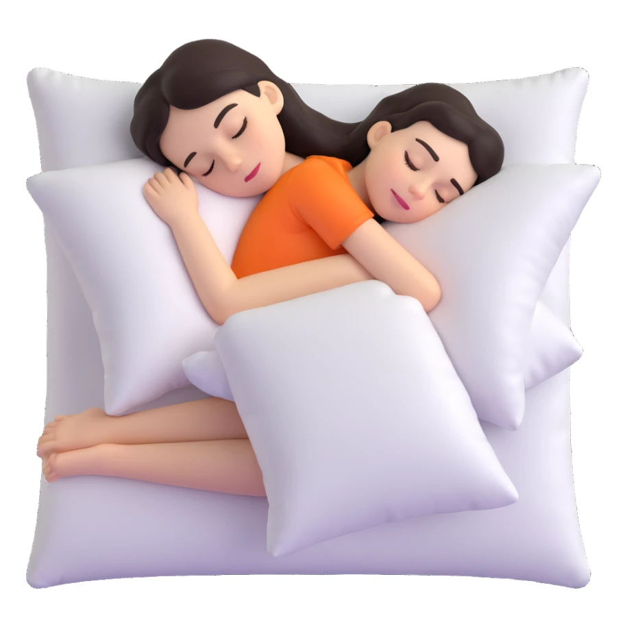 A girl with dark hair sleeping on a baby blue pillow sticker