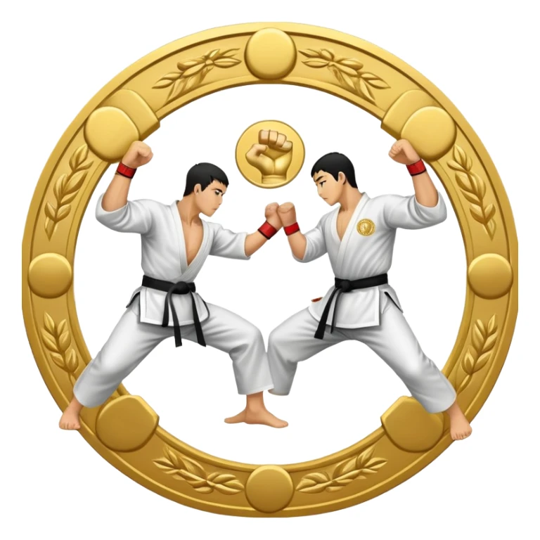 Round emblem symbolizing striking martial arts. The emblem features two fighters in dynamic stances, one delivering a powerful punch while the other defends with a block. In the center, a stylized fist and foot crossed to represent the essence of striking.  sticker