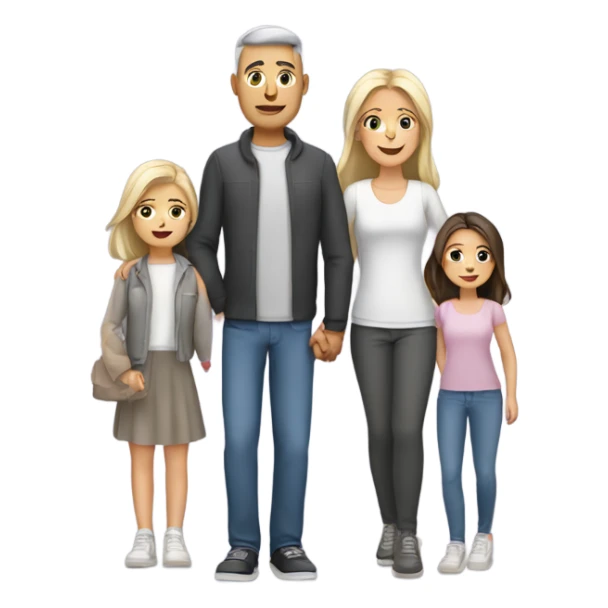 White family mom and dad with two girl daughters and grey cat  sticker