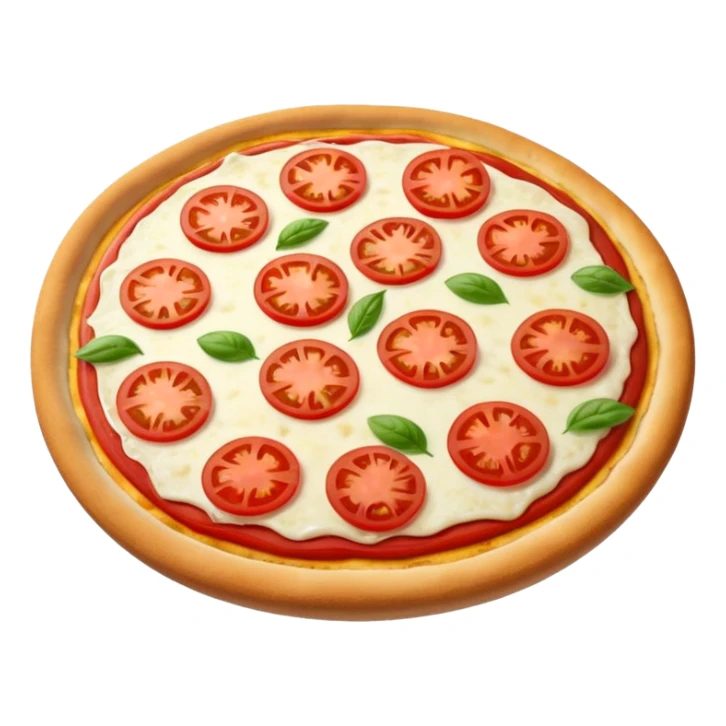 margarita pizza with melted cheese and tomato sticker