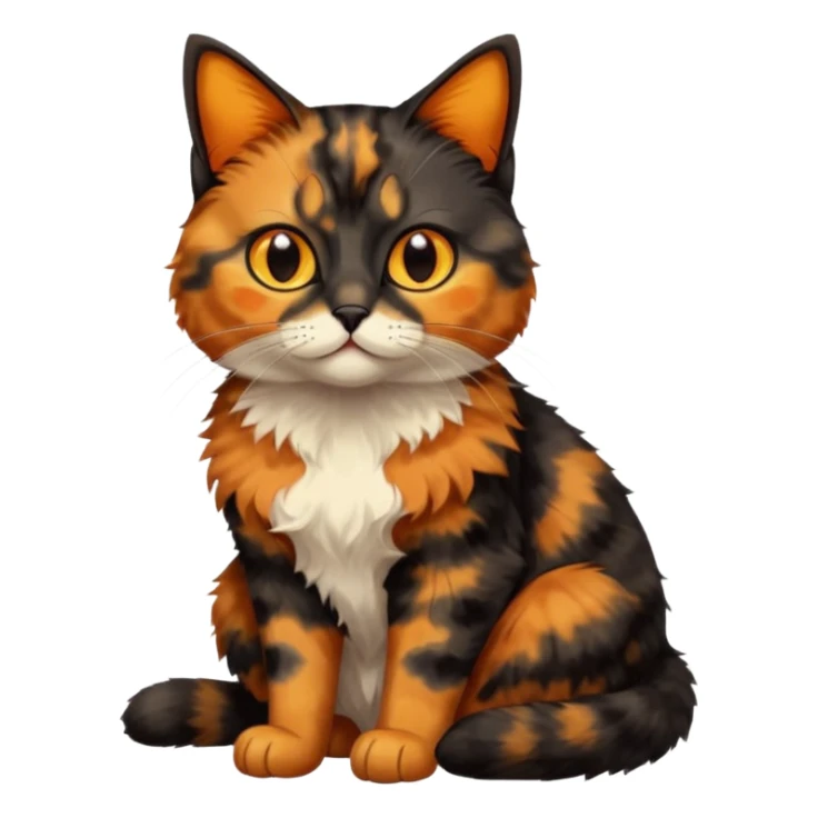 black and orange cat. tortie. amber eyes. full body.  sticker