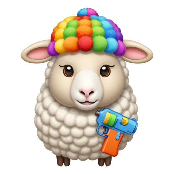 a sheep holding two guns and wearing a childish colorful propeller hat  sticker