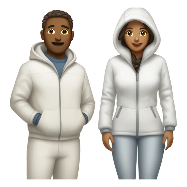 Brown woman and white man in matching snow suits sticker