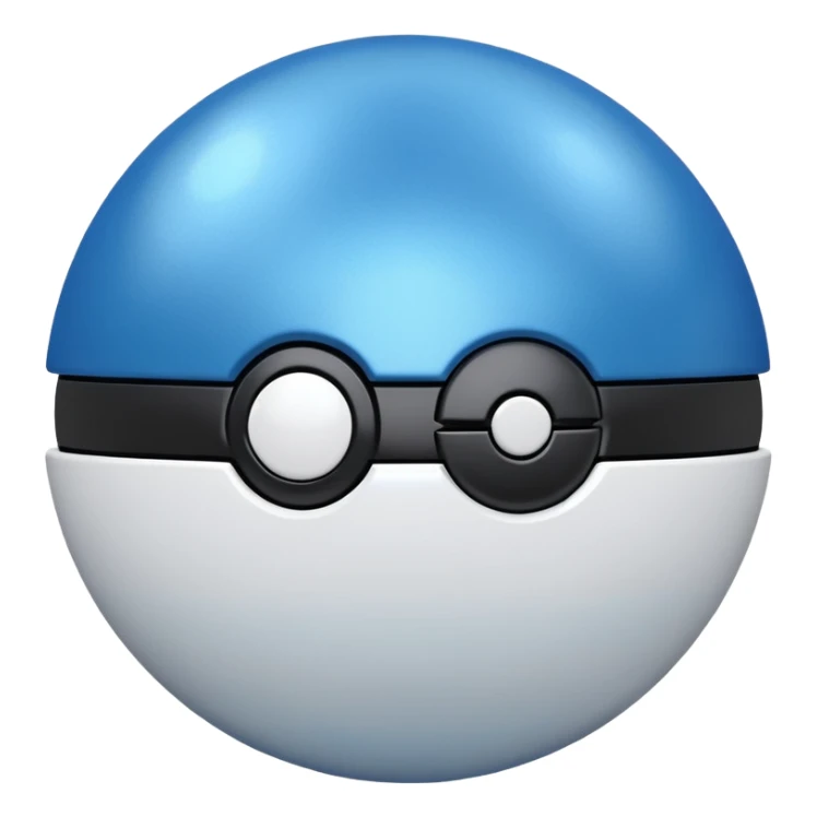 blue pokeball emoji, top half is a more saturated blue, bottom half is white, black stripe, with a metallic sheen sticker