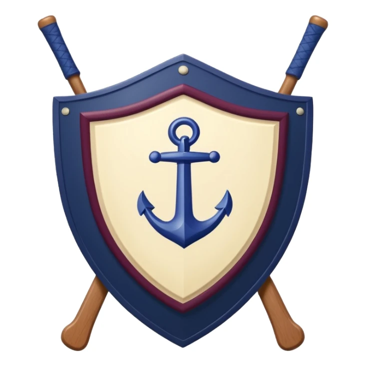 Emoji: Maroon circle, inside is a navy shield with cream outline. Shield has grapes and an anchor. Two cream hockey sticks behind. Cream text "ОДЕЩИНА KIDS sticker