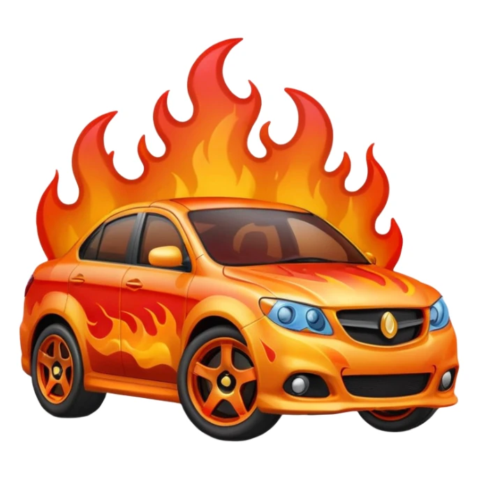 Emoji representation of a custom paint job with flames and metallic gradient sticker