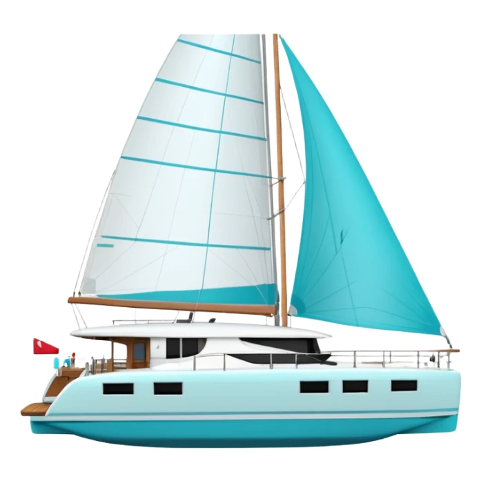 make a 50ft catamaran lagoon styled faceing to the right. make the sails like a dark tiffany blue sticker