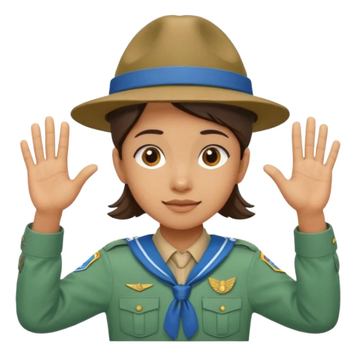 “Emoji-style person in a scout uniform making a balancing gesture with both hands. Hive the guy a scouting head sticker