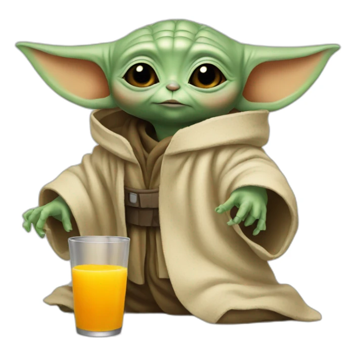 baby yoda with orange juice sticker