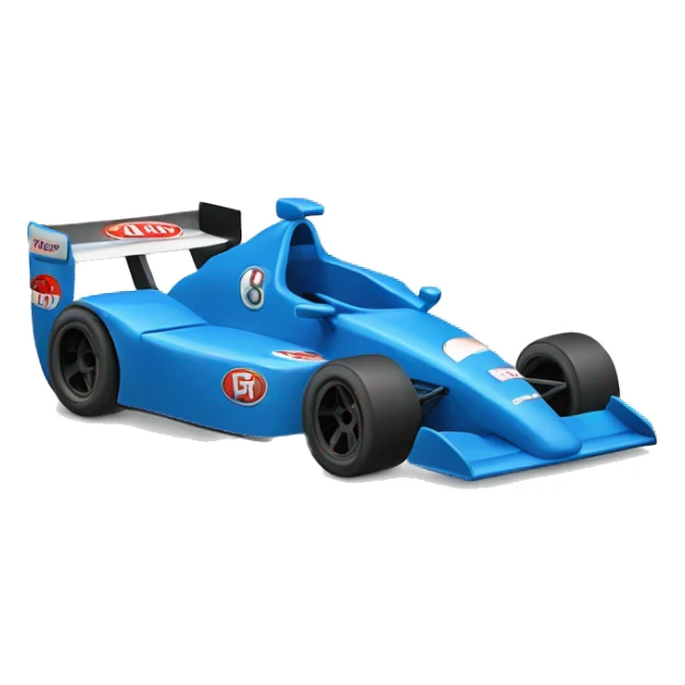 A Blue race car with neat logo on the side sticker