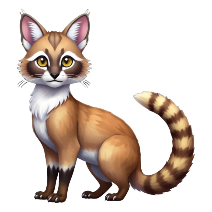 Colorful dark tropical white iridescent glorious divine exotic cute cool beautiful shiny beautiful fantasy-caracal-civet-genet-sergal-vernid-Cacomistle-oncilla-animal-Fakémon-hybrid-fursona (full body) sticker