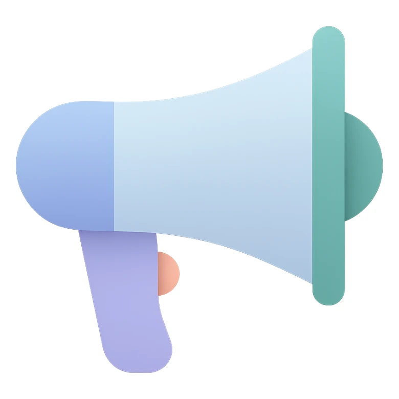megaphone in a flat color icon style, bold lines, clear silhouette, minimalistic design, suitable for digital interfaces sticker