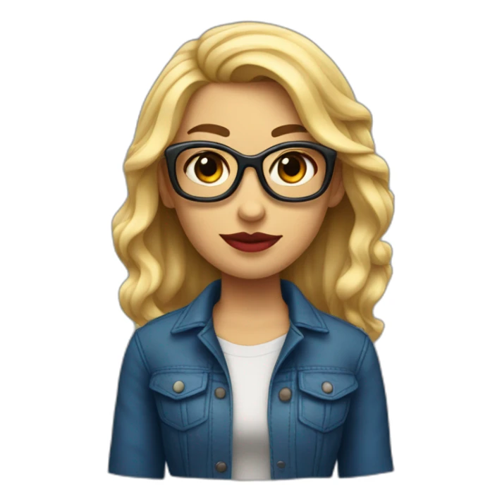 chica rubia con pelo largo ondulado, ojos azules con gafas negras y labios rojos sticker