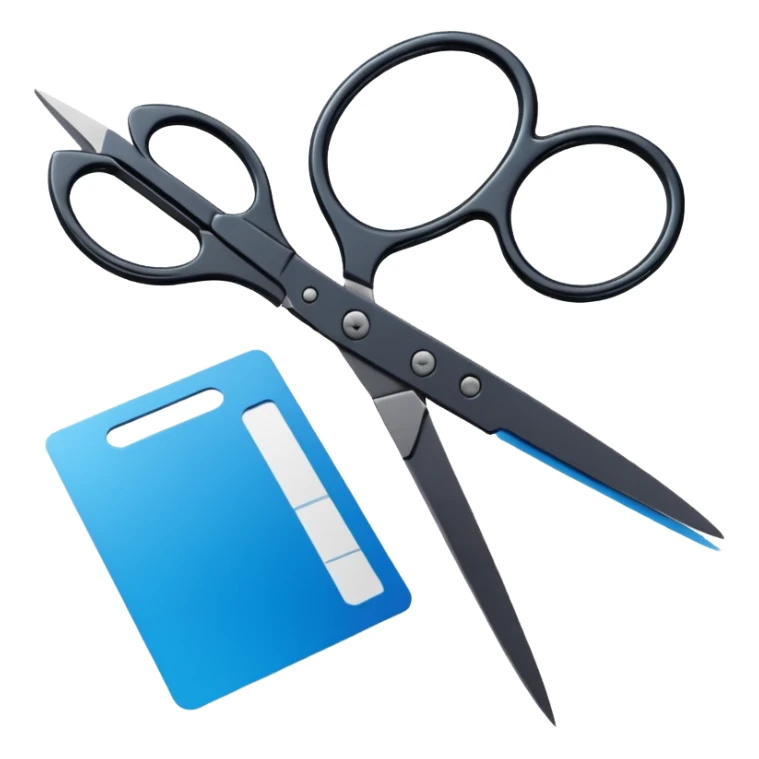 Floating black Scissors cutting in half an idf soldier ID card with a little chip in 2 parts sticker