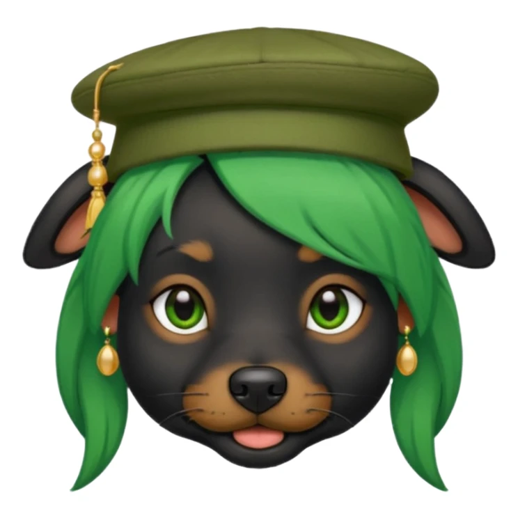 green haired fully black dog with earring and hat sticker