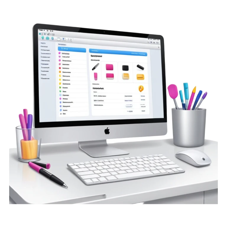 beauty salon inventory dashboard on iMac with notebook and pen nearby sticker