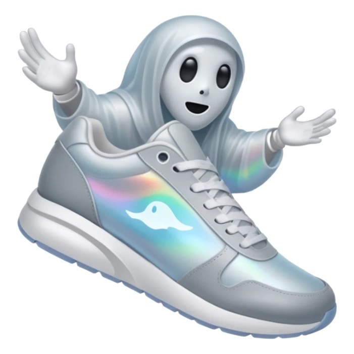 A holographic ghost wearing sneakers sticker