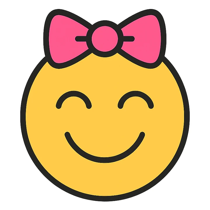happy emoji with a pink bow sticker