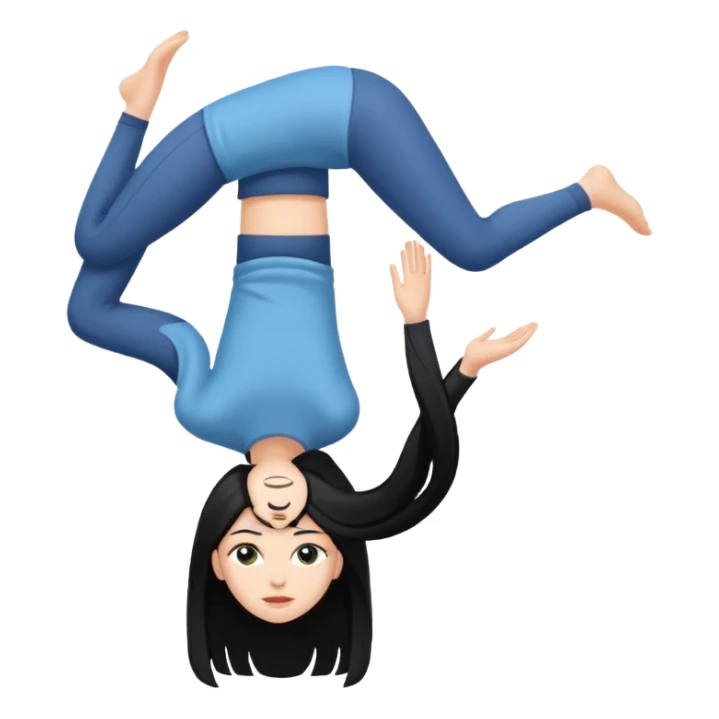 white girl with black long hair standing on her head sticker