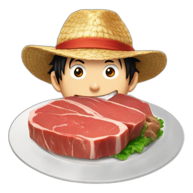 Luffy avec un gigot de viande dans la bouche sticker