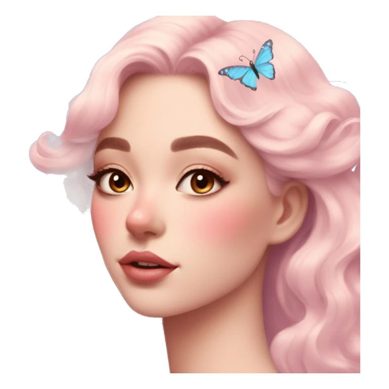 Gorgeous pastel lady with blushing face and butterflies aesthetic trending style sticker