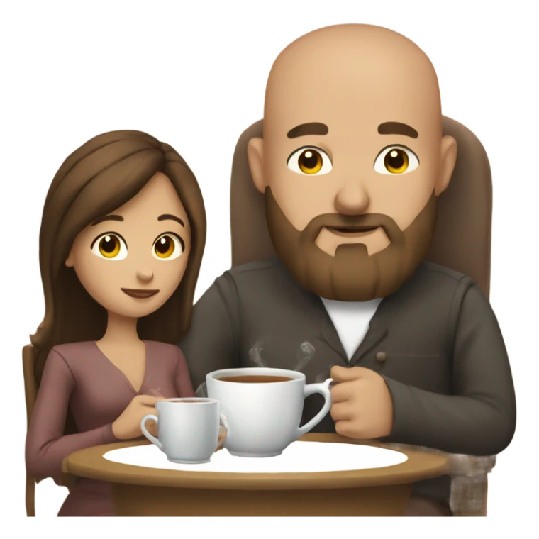 Bald man with beard and long brown haired woman having a tea Time  sticker