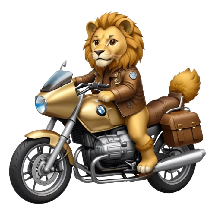 Dressed lion in a metal BMW motorcycle  sticker