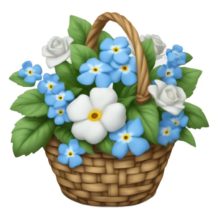 Basket of forget me nots and white roses  sticker