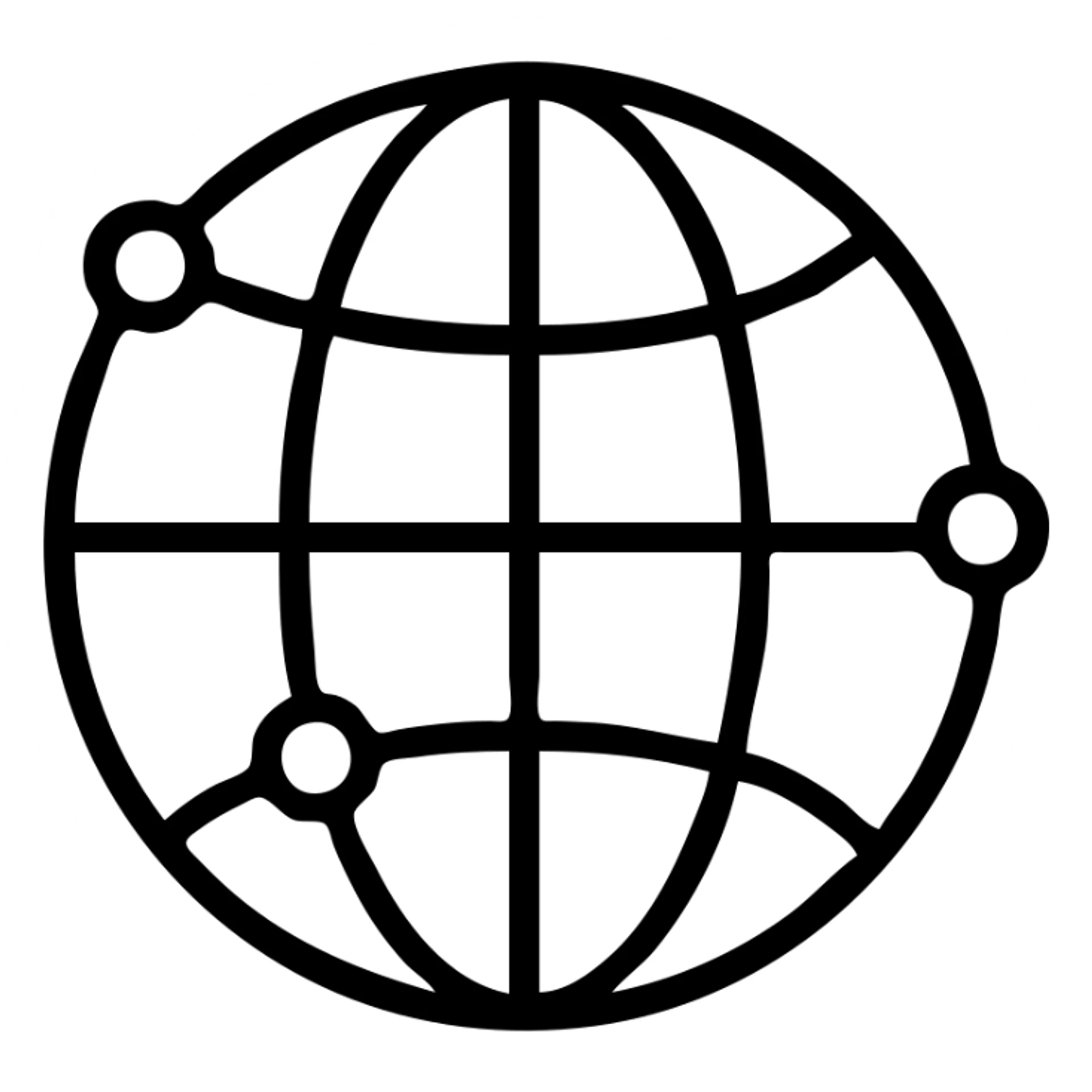 icon of interconnected nodes and lines forming a globe, symbolizing the global internet network, abstract style sticker