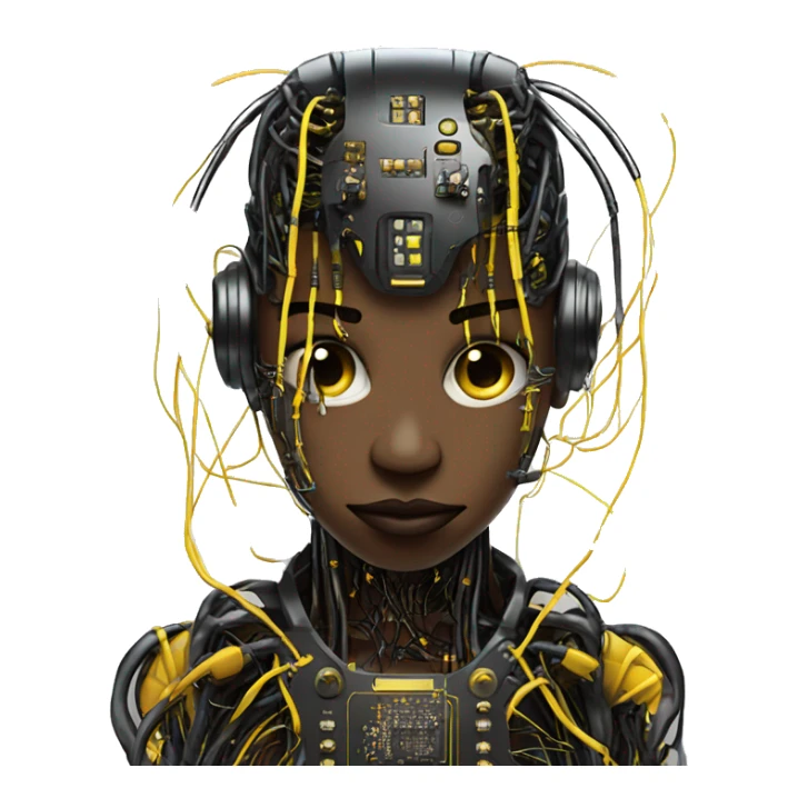 black and yellow cyborg with wires and circuitry  sticker