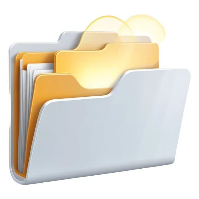 A modern, minimalist flat-style illustration of an open folder with a soft, glowing light emanating from inside.  sticker