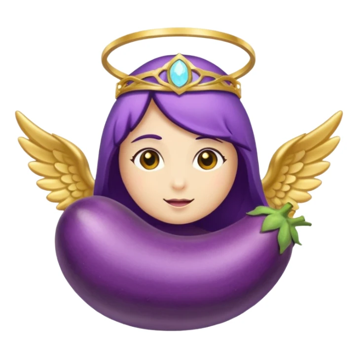 Original eggplant emoji wearing an angelic halo sticker