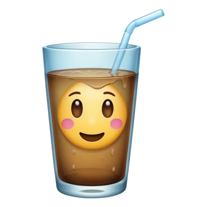 a glass with dirty water, shiny appearance, emoji style, soft colors sticker